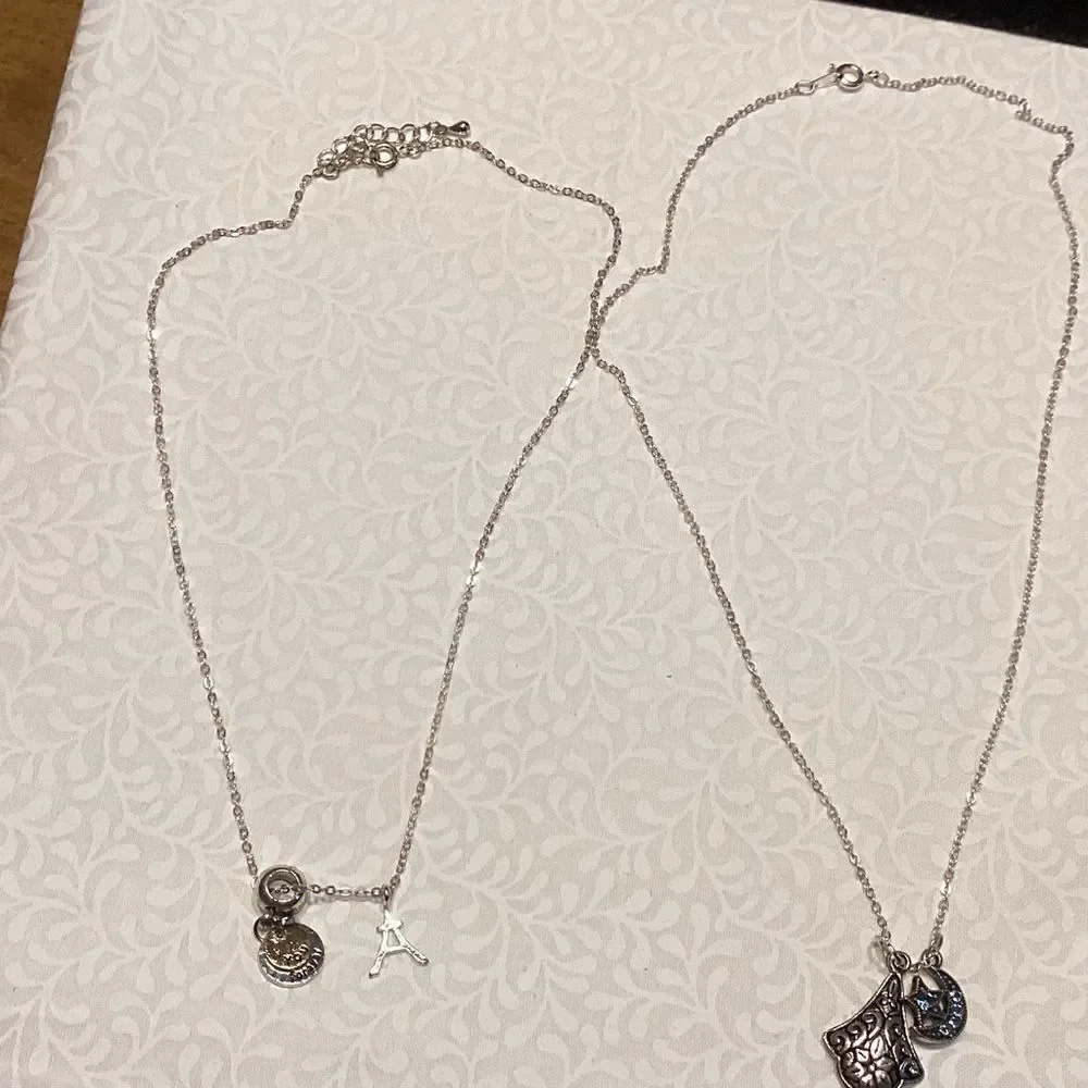Set of Two Silvertone Necklace with 4 Charm Choices